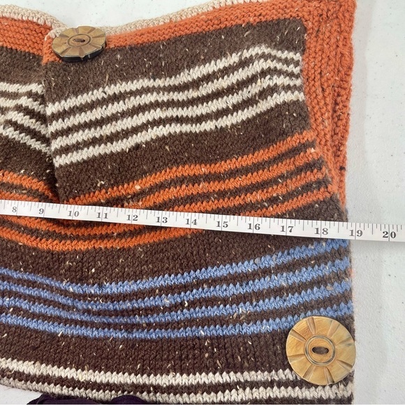 Handmade Nubby Knit Brown Rust Blue White Wood Hobo Bag Satchel Boho Crossbody - Picture 7 of 10